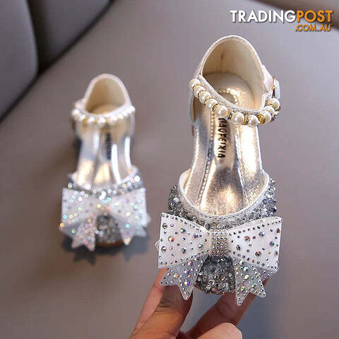 Afterpay Zippay SHF005 Silver / CN 33 insole 20.3cmSummer Girls Sandals Fashion Sequins Rhinestone Bow Girls Princess Shoes Baby Girl Shoes Flat Heel Sandals