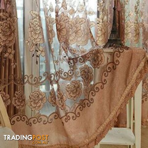  Brown Tulle / Custom made / 3 Rod PocketGrey Luxury Jacquard Tulle Sheer Window Curtains for Living Room the Bedroom Embroidered Shade Voile Drapes Panel