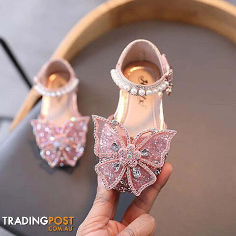 Afterpay Zippay SHS104Pink / CN 29 insole 18cmSummer Girls Sandals Fashion Sequins Rhinestone Bow Girls Princess Shoes Baby Girl Shoes Flat Heel Sandals