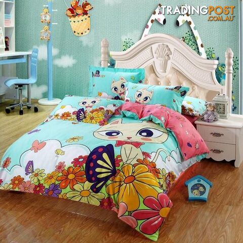  Color 4 / 6 pcs QueenAdult/kids owl bedding set blue boys/girls duvet cover bed sheet cartoon pattern bedspread king queen twin size bed linen