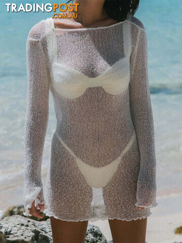 Afterpay Zippay White-Short / SBeach Cover Up Women's Beachwear Tulle See-through Beach Dress Summer Swim Ladies Swimsuit Cover Up White Bikini Cover Up