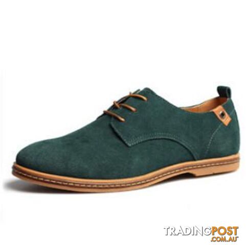  Green / 12.5Plus Size Fashion Suede Genuine Leather Flat Men Casual Oxford Shoes Low Men Leather Shoes #K01