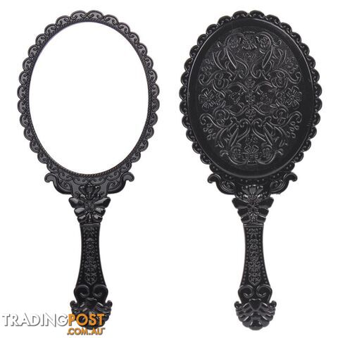  RedVintage Cosmetic Mirror Plastic Makeup Mirror Hand Mirror Cute Girl Black Hand Shank Mirror