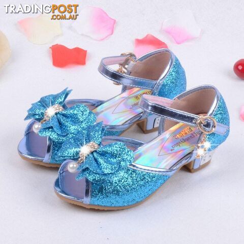  BLUE / 10.5Children Princess Sandals Kids Girls Wedding Shoes High Heels Dress Shoes Party Shoes For Girls Pink Blue Gold