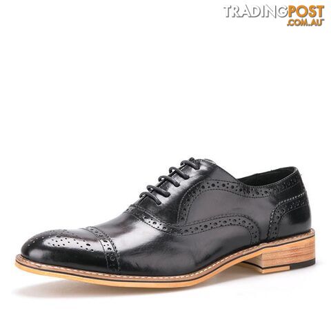  Black / 7Men Oxfords Shoes British Style Carved Genuine Leather Shoe Brown Brogue Shoes Lace-Up Bullock Business Men's Flats