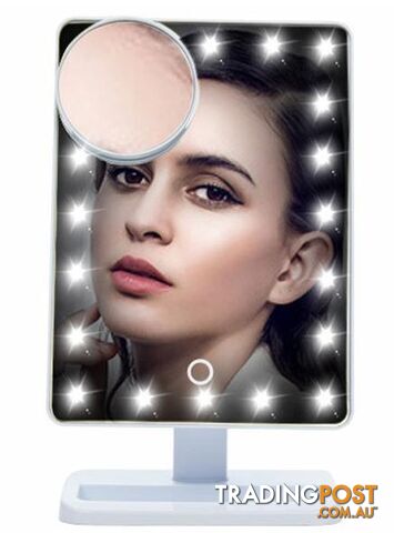  pink with batteriesAdjustable Vanity Tabletop Lamp 20 LEDs Lighted LED Touch Screen Mirror Makeup Portable Mirror Luminous 180 Rotating Mirror