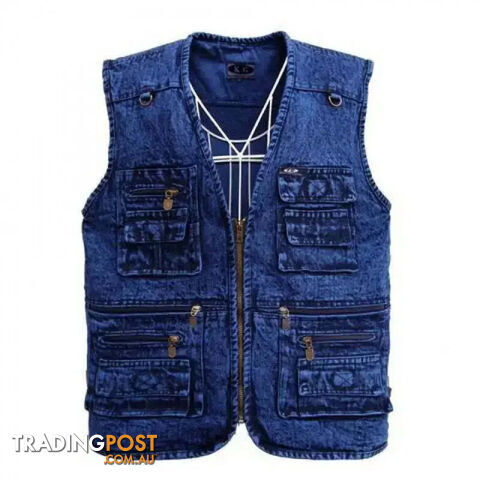 Afterpay Zippay Beige / XLMale More Than Pure Cotton Pocket Increase in The Spring and Autumn Denim Vest