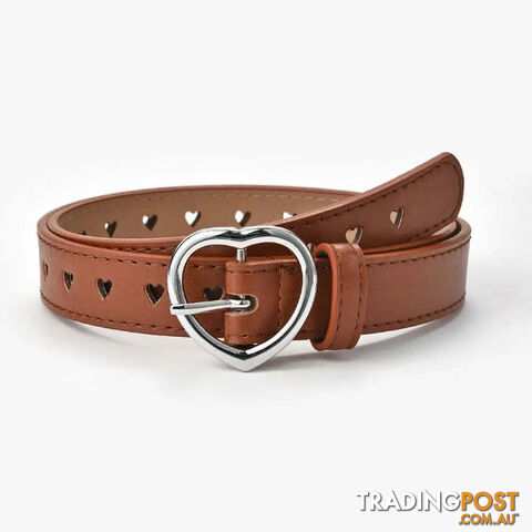 Afterpay Zippay khakiChildren Faux Leather Belt Kids Cute Peach Heart Buckle Belts For Girls Solid Waistband Love Heart Eyelet Grommet Waist Belt