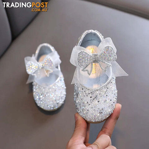 Afterpay Zippay Silver / 27(Insole 17.1CM)Children's Sequined Leather Shoes Girls Princess Rhinestone Bowknot Single Shoes Kids Wedding Shoes