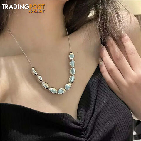  NES-0740-5Vintage Silver-plate Geometric Chain Artificial Pearl Necklace For Women Female Fashion Boho Y2K Girl Jewelry Gift