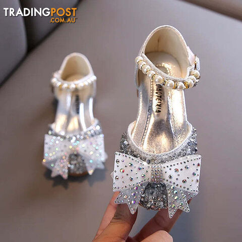 Afterpay Zippay SHF005 Silver / CN 25 insole 15.3cmSummer Girls Sandals Fashion Sequins Rhinestone Bow Girls Princess Shoes Baby Girl Shoes Flat Heel Sandals