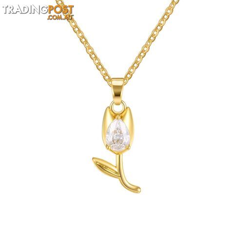 Afterpay Zippay PNB-223GW / Chain 35cmCharms Crystal Tulip Flower Pendant Necklace Minimalist Anniversary Girlfriend Women Female Gifts