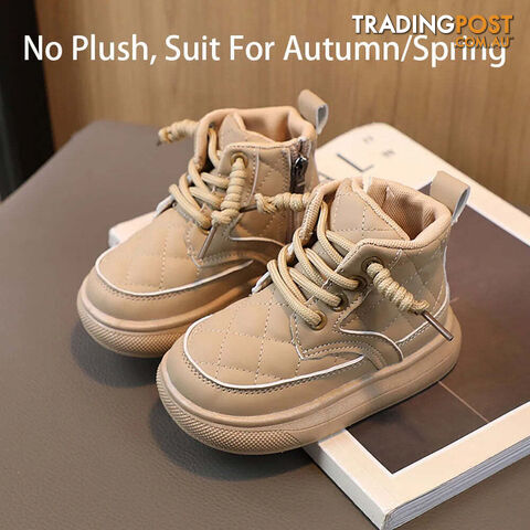 Afterpay Zippay Normal Khaki / 27Martin Boots For Girls Plaid PU Leather Snow Boots Thick Warm Plush Casual Shoes For Kids