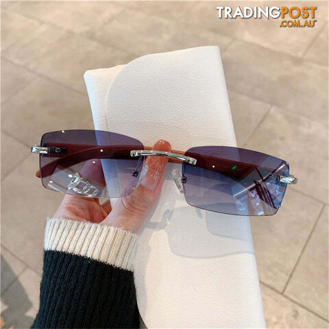 Afterpay Zippay silver gradient grayRectangle Rimless Sunglasses Wooden Frame Eyewear Luxury Brand Design Women Men Small Square Sun Glasses for Male Traveling