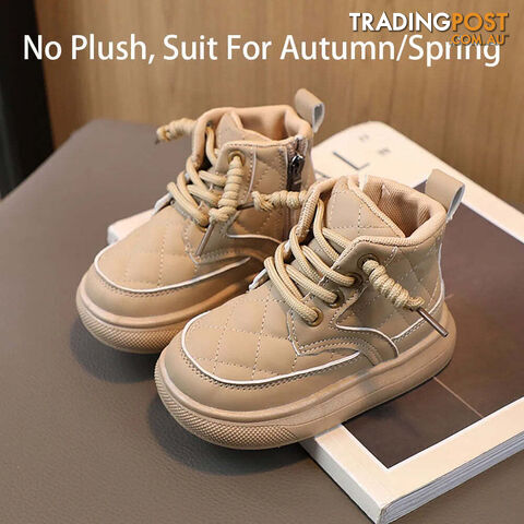 Afterpay Zippay Normal Khaki / 28Martin Boots For Girls Plaid PU Leather Snow Boots Thick Warm Plush Casual Shoes For Kids