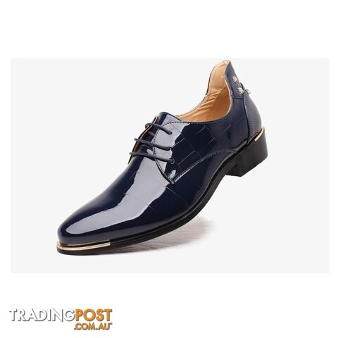 Afterpay Zippay Blue / 8.5trend men rivets oxfords Fashion lace up pointed toe patent leather shoes Casual rubber men shoes Z262
