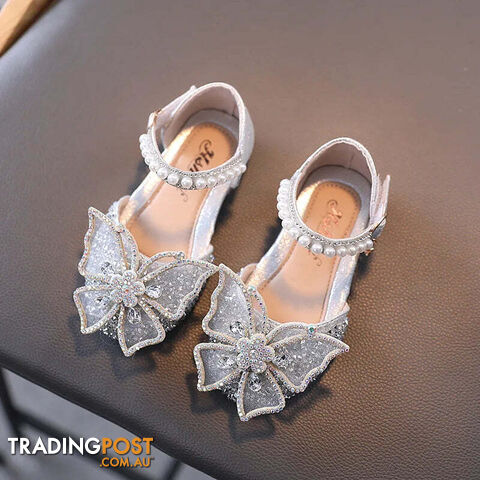 Afterpay Zippay SHS104Silver / CN 32 insole 19.7cmSummer Girls Sandals Fashion Sequins Rhinestone Bow Girls Princess Shoes Baby Girl Shoes Flat Heel Sandals
