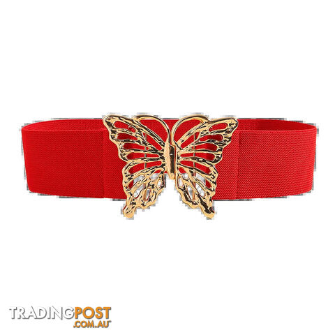Afterpay Zippay Red goldFashion women's butterfly belt elastic elastic buckle waist seal decorative shirt dress waist trim