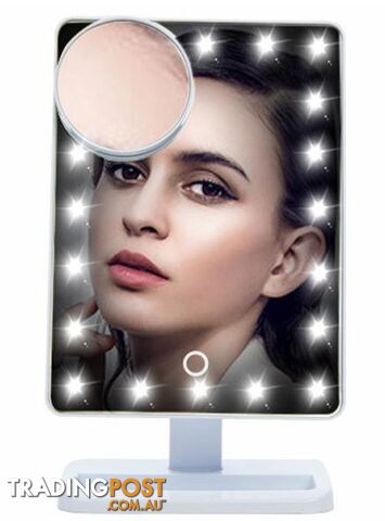  Black with batteriesAdjustable Vanity Tabletop Lamp 20 LEDs Lighted LED Touch Screen Mirror Makeup Portable Mirror Luminous 180 Rotating Mirror