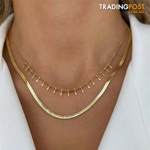 Afterpay Zippay NE-0053-29Vintage Silver-plate Geometric Chain Artificial Pearl Necklace For Women Female Fashion Boho Y2K Girl Jewelry Gift