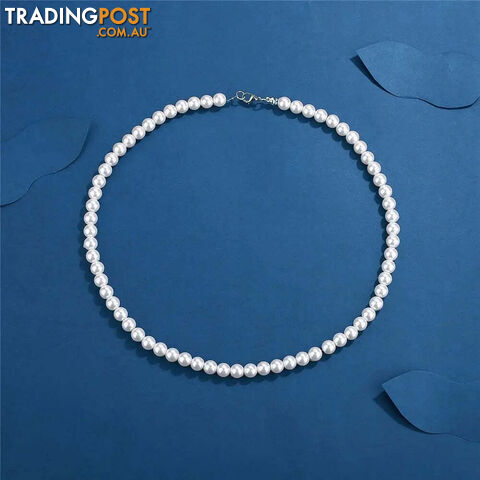 Afterpay Zippay 8MM / 50cmPearl Necklace Men Simple Handmade Strand Bead Necklace Men Jewelry