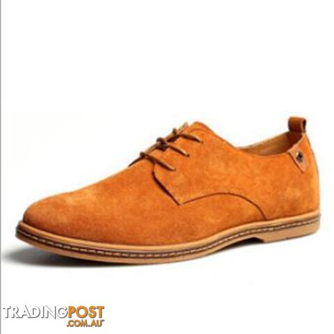  Camel / 6.5Plus Size Fashion Suede Genuine Leather Flat Men Casual Oxford Shoes Low Men Leather Shoes #K01