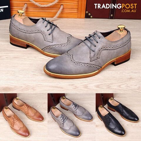  Gray / 7.5Fashion men's carved genuine leather brogue shoes man oxford bullock flats shoe vintage lace up casual business gentle dress