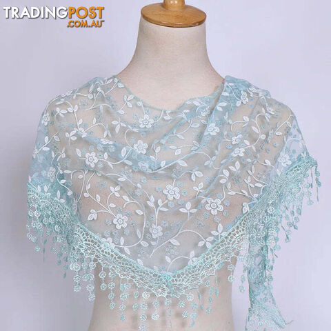 Afterpay Zippay LIGHT BLUEFashion Lace Tassel Sheer Triangle Scarf Women Hollow Out Floral Scarves Shawls