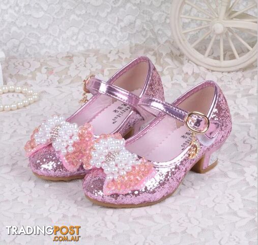  pink / 4.5Children Princess Sandals Kids Girls Wedding Shoes High Heels Dress Shoes Party Shoes For Girls Pink Blue Gold B004