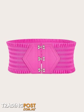 Afterpay Zippay Pink / 92cmCandy Color Ruffles Wide Belt Triple Buckle Elegant Elastic Waistband Decorative Dress Girdle For Women