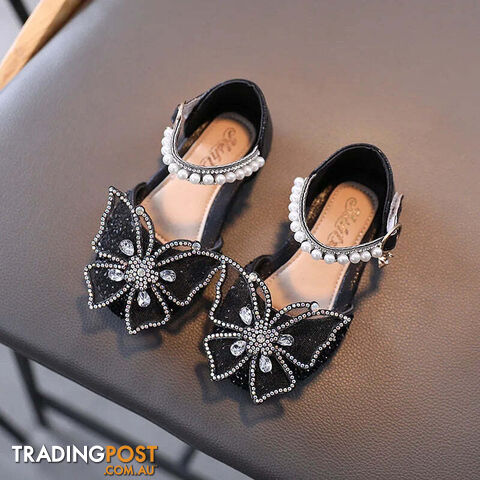Afterpay Zippay SHS104Black / CN 29 insole 18cmSummer Girls Sandals Fashion Sequins Rhinestone Bow Girls Princess Shoes Baby Girl Shoes Flat Heel Sandals