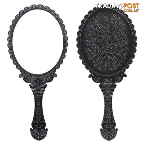  BlackVintage Cosmetic Mirror Plastic Makeup Mirror Hand Mirror Cute Girl Black Hand Shank Mirror