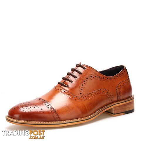  Brown / 10Men Oxfords Shoes British Style Carved Genuine Leather Shoe Brown Brogue Shoes Lace-Up Bullock Business Men's Flats