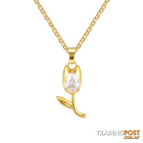Afterpay Zippay PNB-223GW / Chain 40cmCharms Crystal Tulip Flower Pendant Necklace Minimalist Anniversary Girlfriend Women Female Gifts
