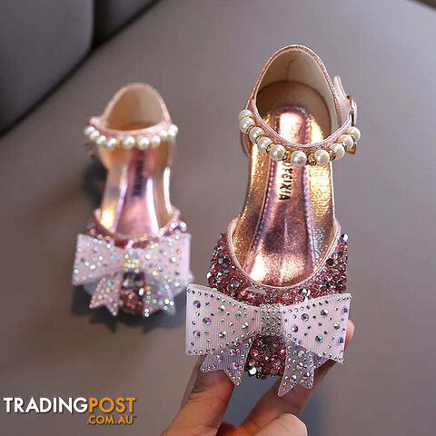 Afterpay Zippay SHF005 Pink / CN 25 insole 15.3cmSummer Girls Sandals Fashion Sequins Rhinestone Bow Girls Princess Shoes Baby Girl Shoes Flat Heel Sandals