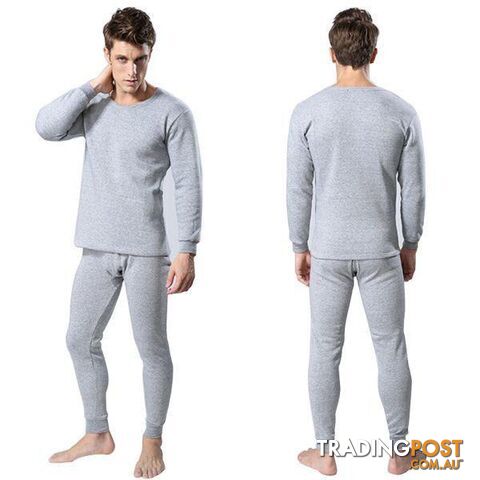  Light Gray / XLMen 2Pcs Cotton Thermal Underwear Set Winter Warm Thicken Long Johns Tops Bottom 3 Colors