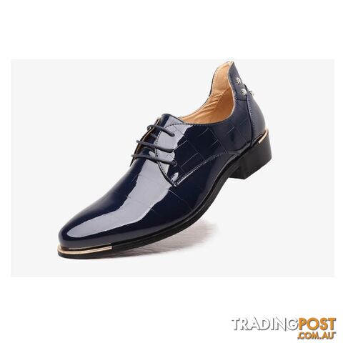 Afterpay Zippay Blue / 10trend men rivets oxfords Fashion lace up pointed toe patent leather shoes Casual rubber men shoes Z262