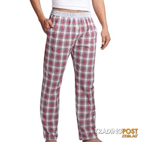  WHITE / XXXLMen's Sleep Bottoms Pajama Pants Men Underwear Trousers Plaid Mens Lounge Pants