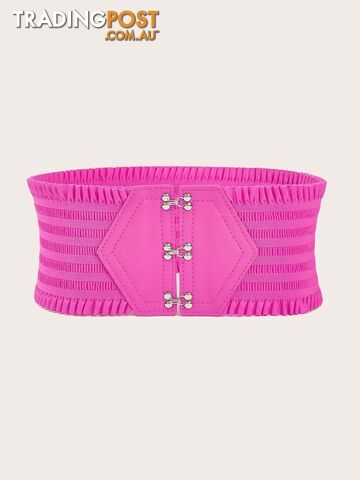 Afterpay Zippay Pink / 72cmCandy Color Ruffles Wide Belt Triple Buckle Elegant Elastic Waistband Decorative Dress Girdle For Women