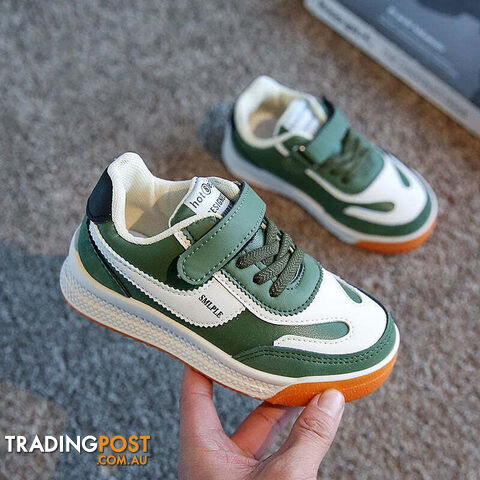 Afterpay Zippay Green / 27Children's Leather Upper Sneakers Middle Large Children's Casual Shoes Boys Girls Soft Sole Students Tennis Shoes
