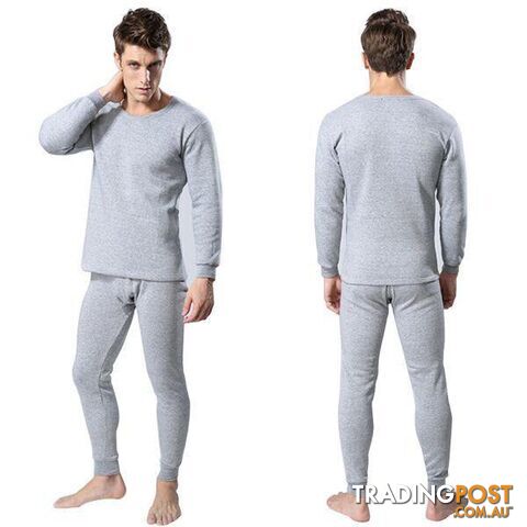  Light Gray / XXLMen 2Pcs Cotton Thermal Underwear Set Winter Warm Thicken Long Johns Tops Bottom 3 Colors