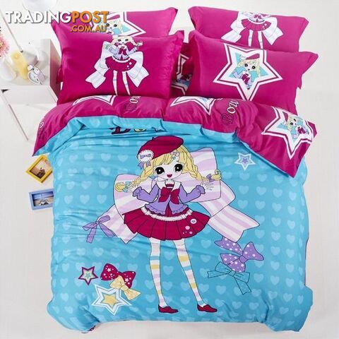  Color 3 / 6 pcs TwinAdult/kids owl bedding set blue boys/girls duvet cover bed sheet cartoon pattern bedspread king queen twin size bed linen