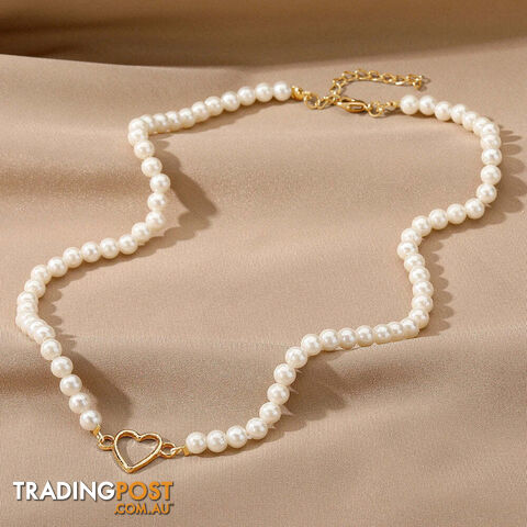 Afterpay Zippay IPA522-19960Y2K Artificial Pearls Beads Necklace for Women Girls Red Heart Pendant Cute Love Vintage Choker Necklaces Fashion Jewelry