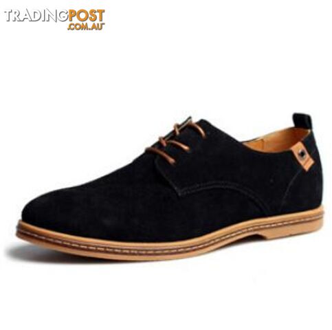  Black / 8Plus Size Fashion Suede Genuine Leather Flat Men Casual Oxford Shoes Low Men Leather Shoes #K01