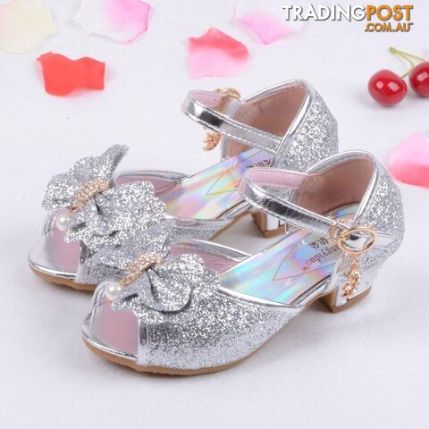  Silver / 10.5Children Princess Sandals Kids Girls Wedding Shoes High Heels Dress Shoes Party Shoes For Girls Pink Blue Gold B004