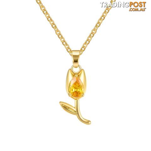 Afterpay Zippay PNB-223GY / Chain 50cmCharms Crystal Tulip Flower Pendant Necklace Minimalist Anniversary Girlfriend Women Female Gifts