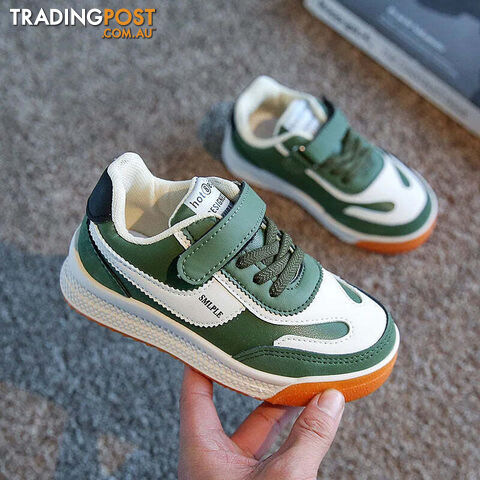  Green / 37Children's Leather Upper Sneakers Middle Large Children's Casual Shoes Boys Girls Soft Sole Students Tennis Shoes