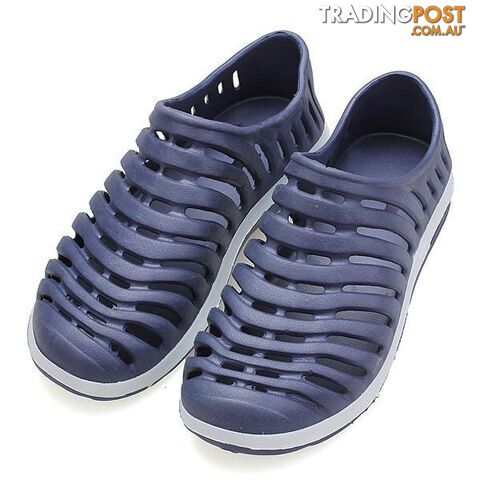  DarkBlue / 11Garden Flat With Shoes Fashion Summer Mens Lightweight Hollow Slip On Breathable Bathroom Mules Clogs Sandal Slippers