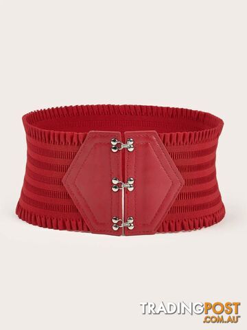  Red / 92cmCandy Color Ruffles Wide Belt Triple Buckle Elegant Elastic Waistband Decorative Dress Girdle For Women