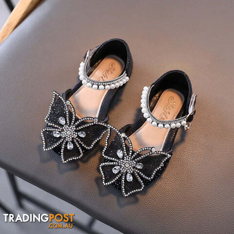 Afterpay Zippay SHS104Black / CN 31 insole 19cmSummer Girls Sandals Fashion Sequins Rhinestone Bow Girls Princess Shoes Baby Girl Shoes Flat Heel Sandals
